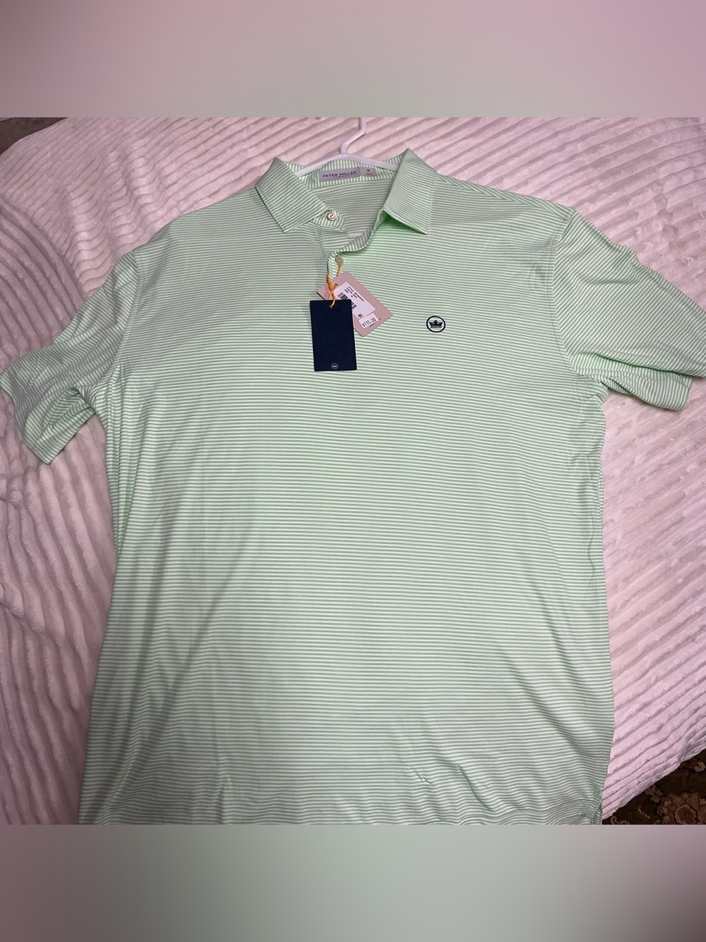 Peter Millar Featherweight Polo Lime/Wte NWT Medium Never Worn Style # MF26EK92S